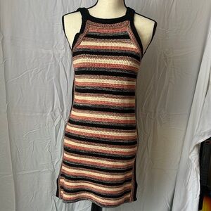 Free People Striped Knit Mini Dress in Black and Brown